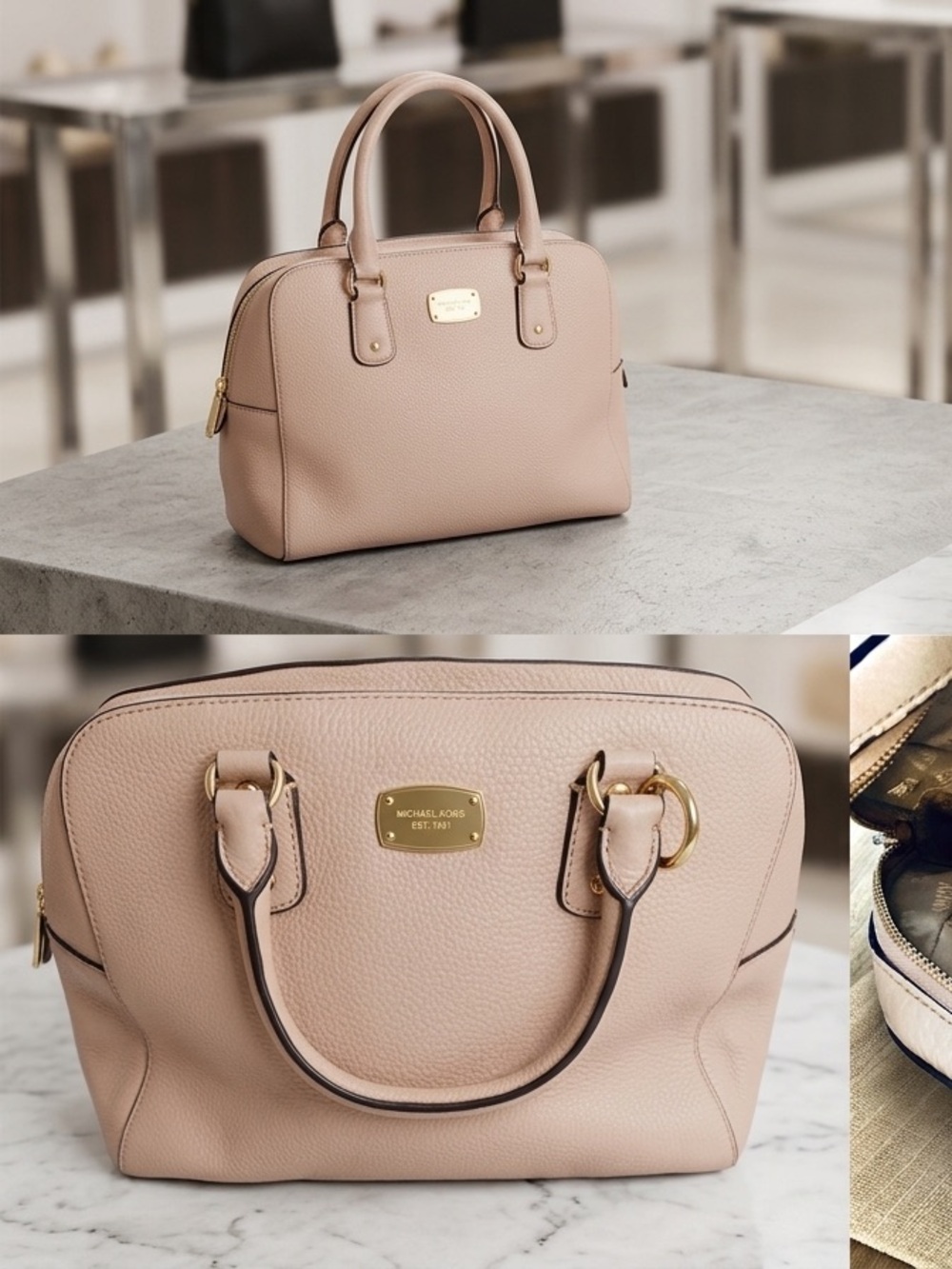 Michael Kors Pebbled Leather Satchel in Light Pink
